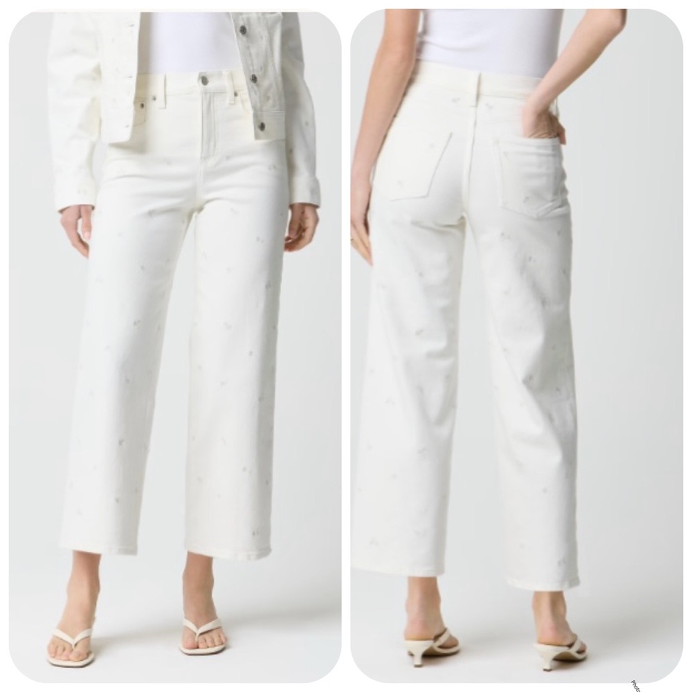 J. Crew Jeans Women’s 31 White Wide Leg Crop Embroidered LIKE NEW!